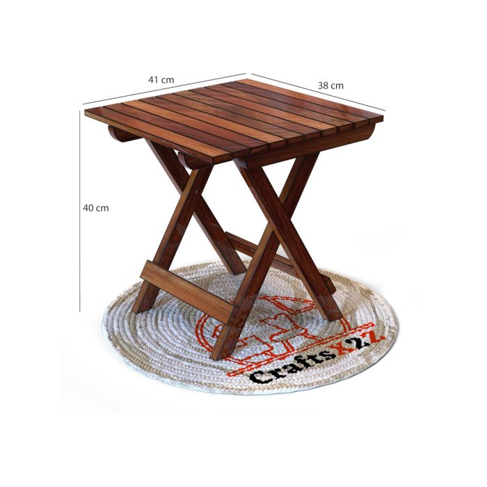 Handmade Wooden Natural Square Foldable Table - Image 2